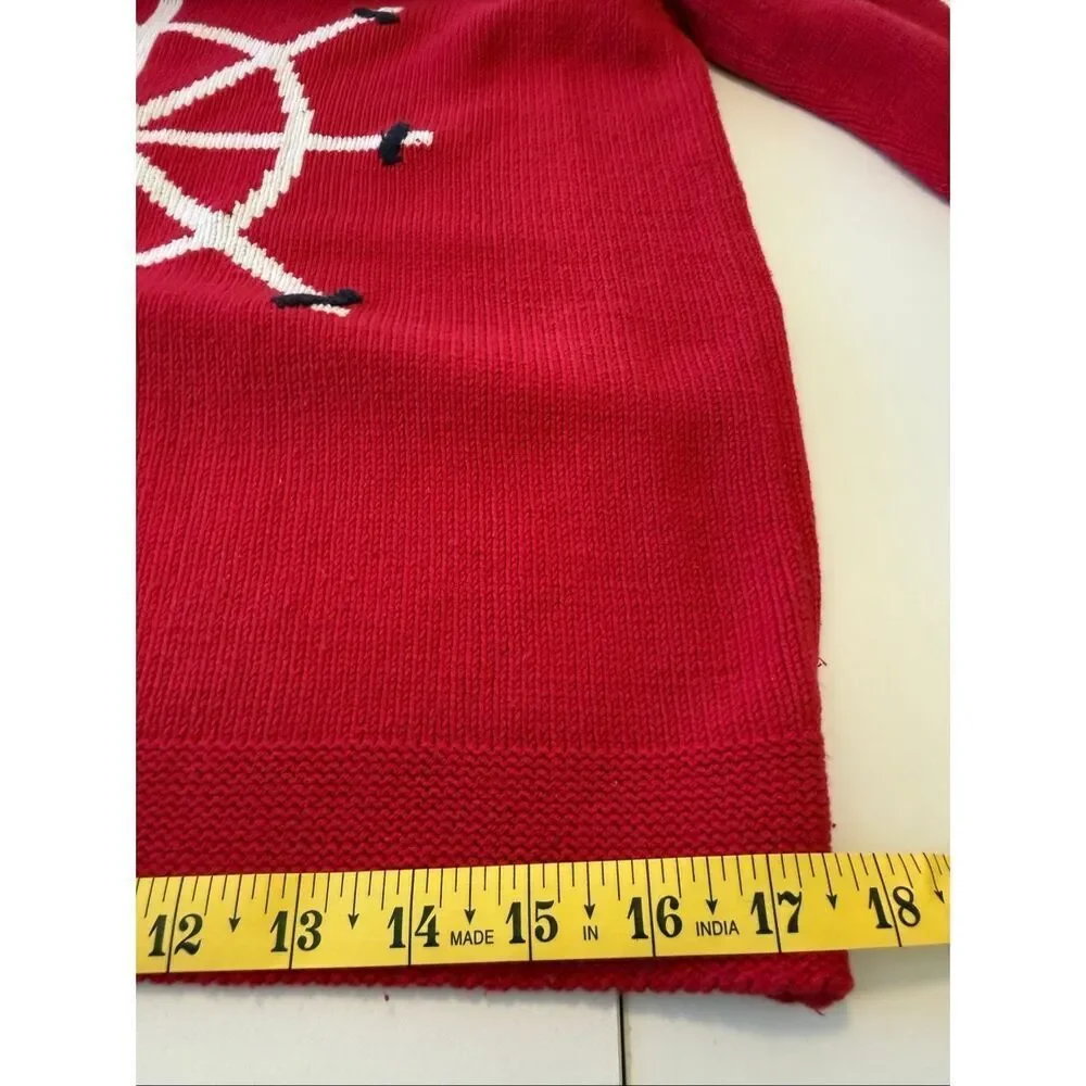 Liz Claiborne Villager Sport Sweater Vintage Red Sailor Collar Nautical Size MP